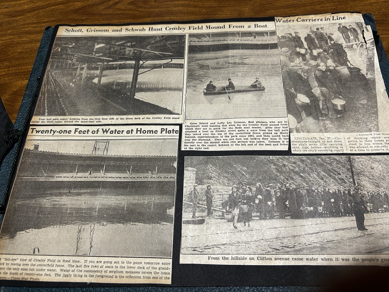 Cincinnati Ohio 1937 Flood Coney Island Reds Newspaper Photo Crosley Field Scrap