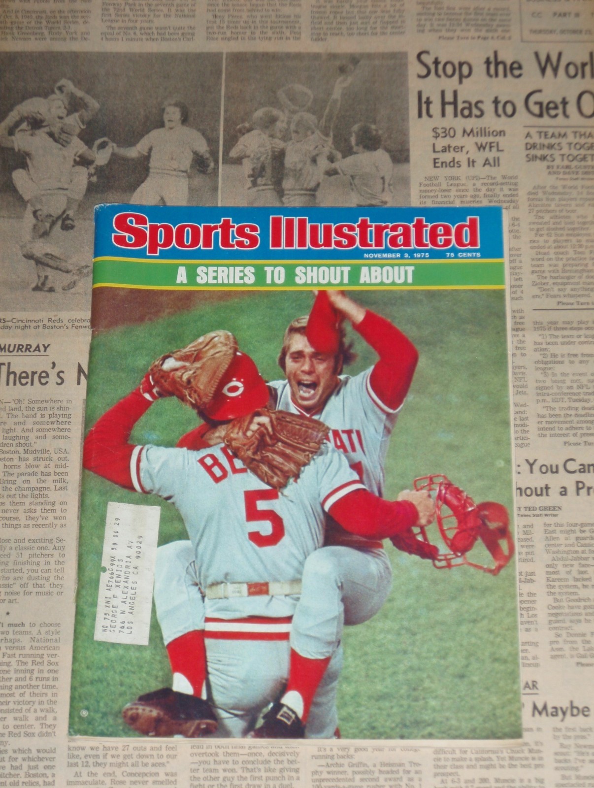 1975 Los Angeles Times * World Series Game 7 * Cincinnati Reds vs Boston Red Sox