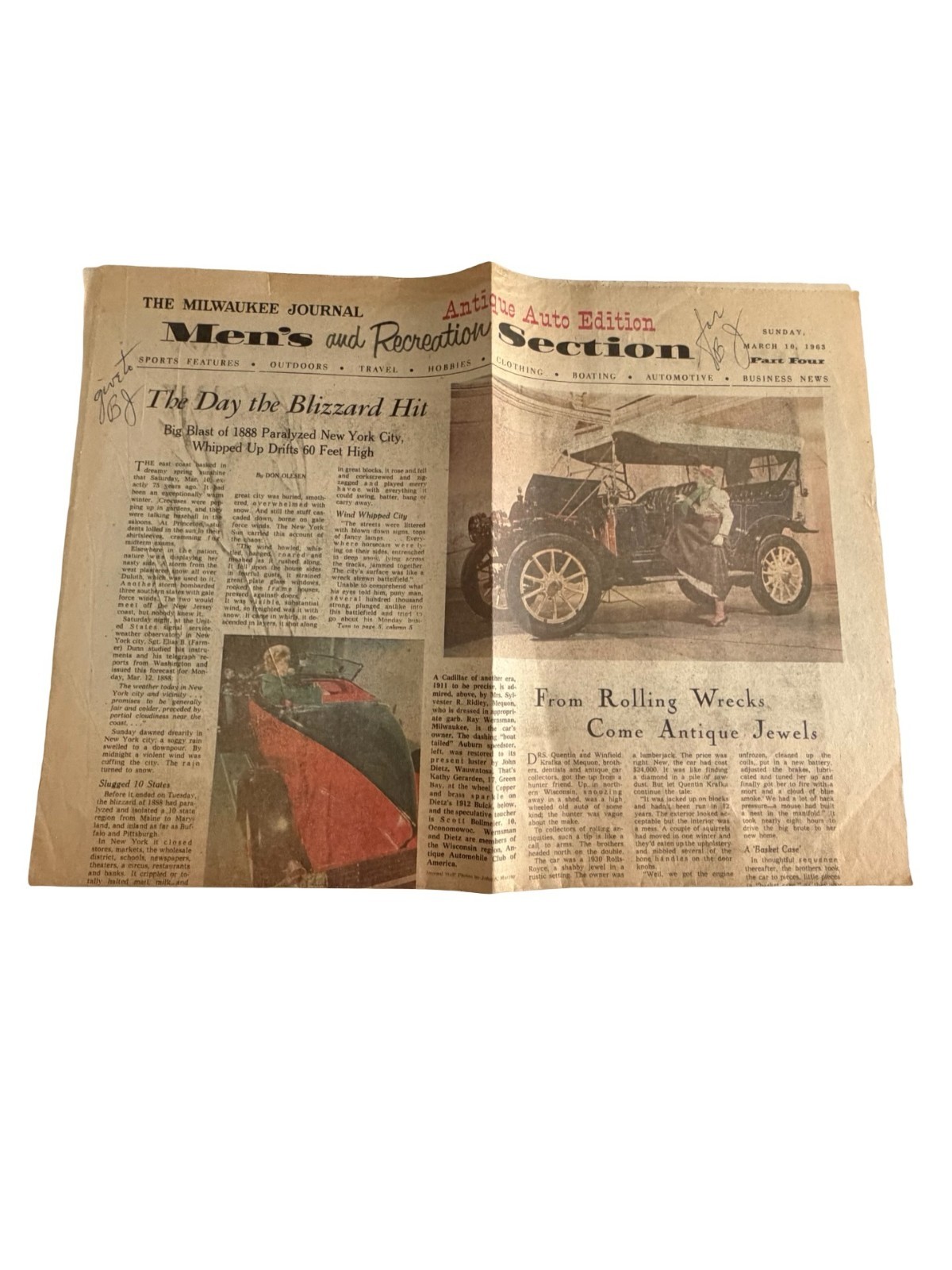 Vintage 1963 Milwaukee Journal Men’s & Recreation Section – Antique Auto Edition