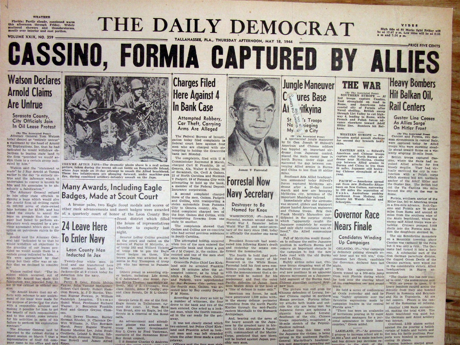 1944 WW II hdln newspaper BATTLE of MONTE CASSINO in ITALY ENDS w ALLIED VICTORY