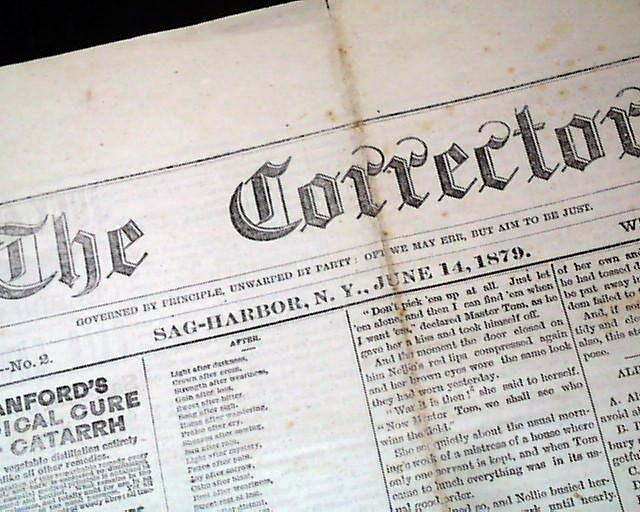 Rare Sag Harbor Long Island New York – Past Whaling Town 1879 Original Newspaper