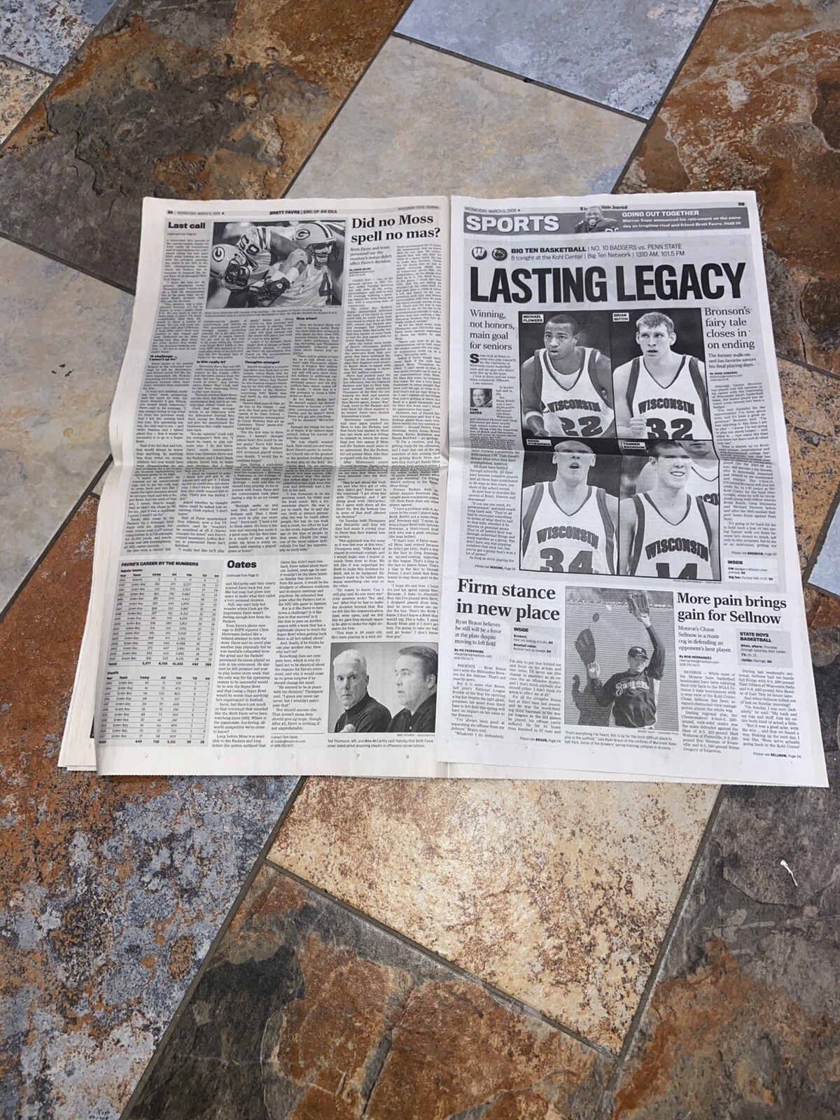 2008 Wisconsin State Journal Brett Favre Commemorative Edition “ Farewell”