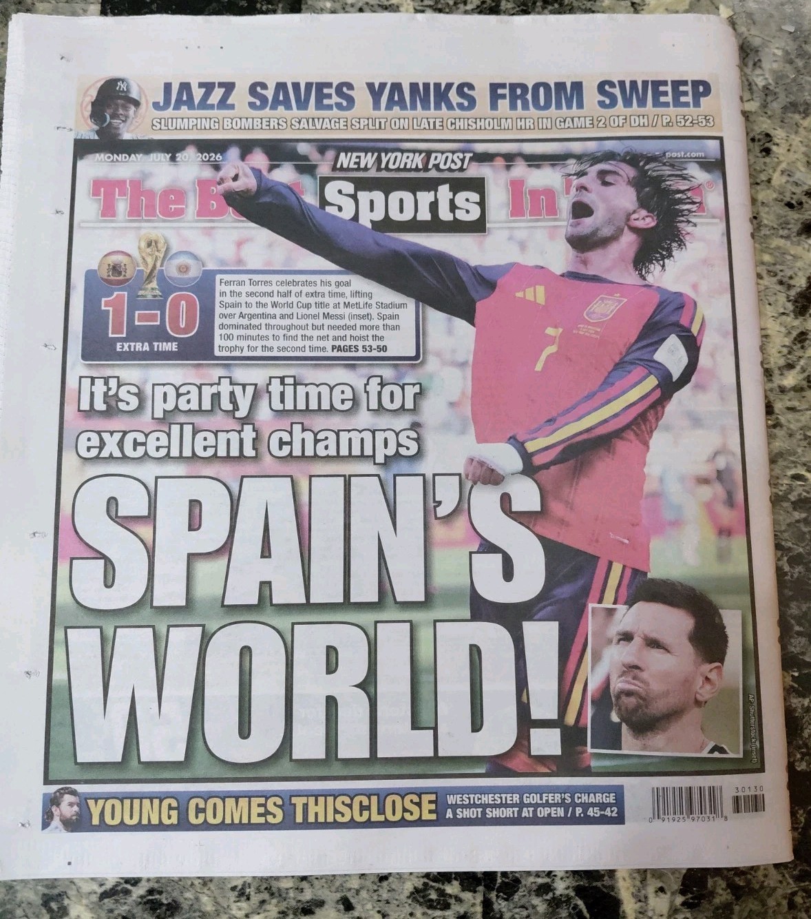 Spain Wins/ 7/20/26 Daily News Y NEW York Post -2 Newspapers Spain Wins
