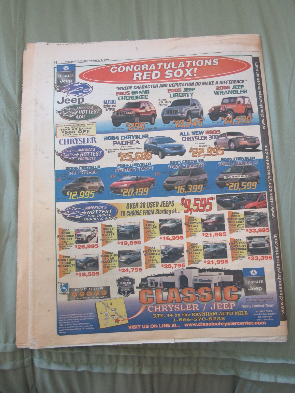 November 2004 Boston Red Sox World Series Champions Celebrate Victory Newspaper