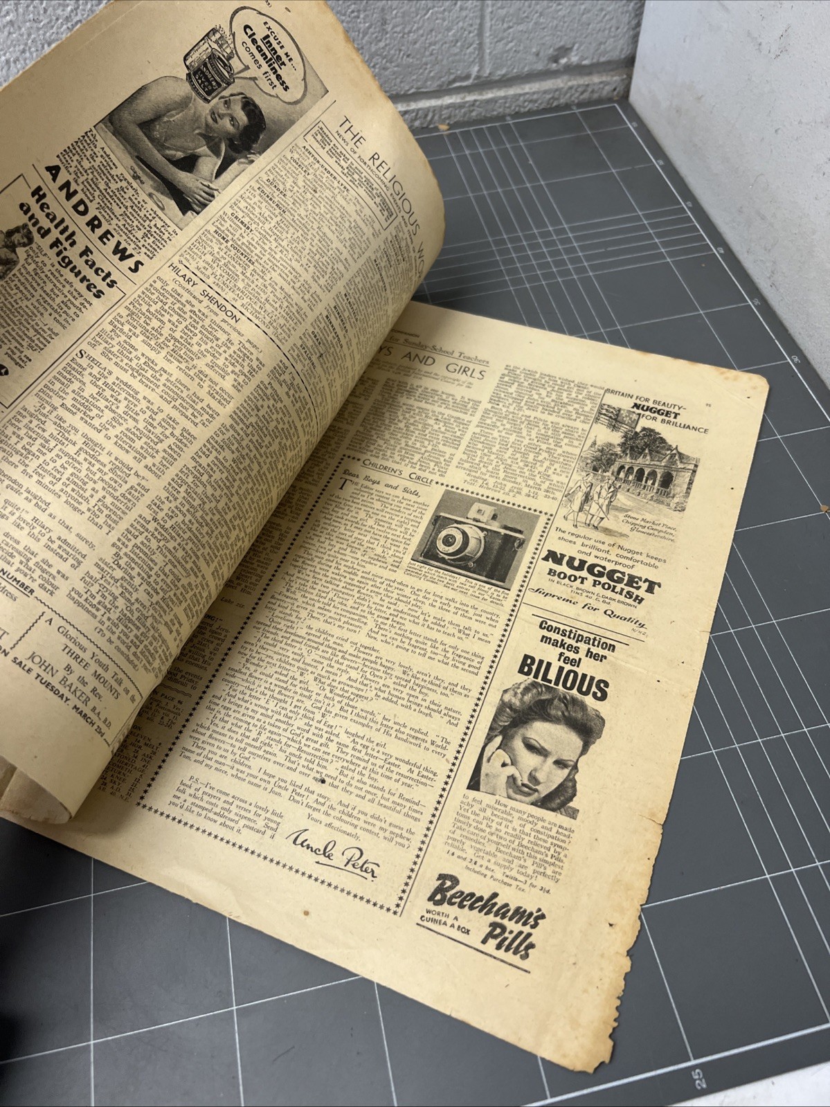 VINTAGE NEWSPAPER SUNDAY COMPANION 1940s ART SCRAPBOOKING JUNK JOURNAL CATHOLIC