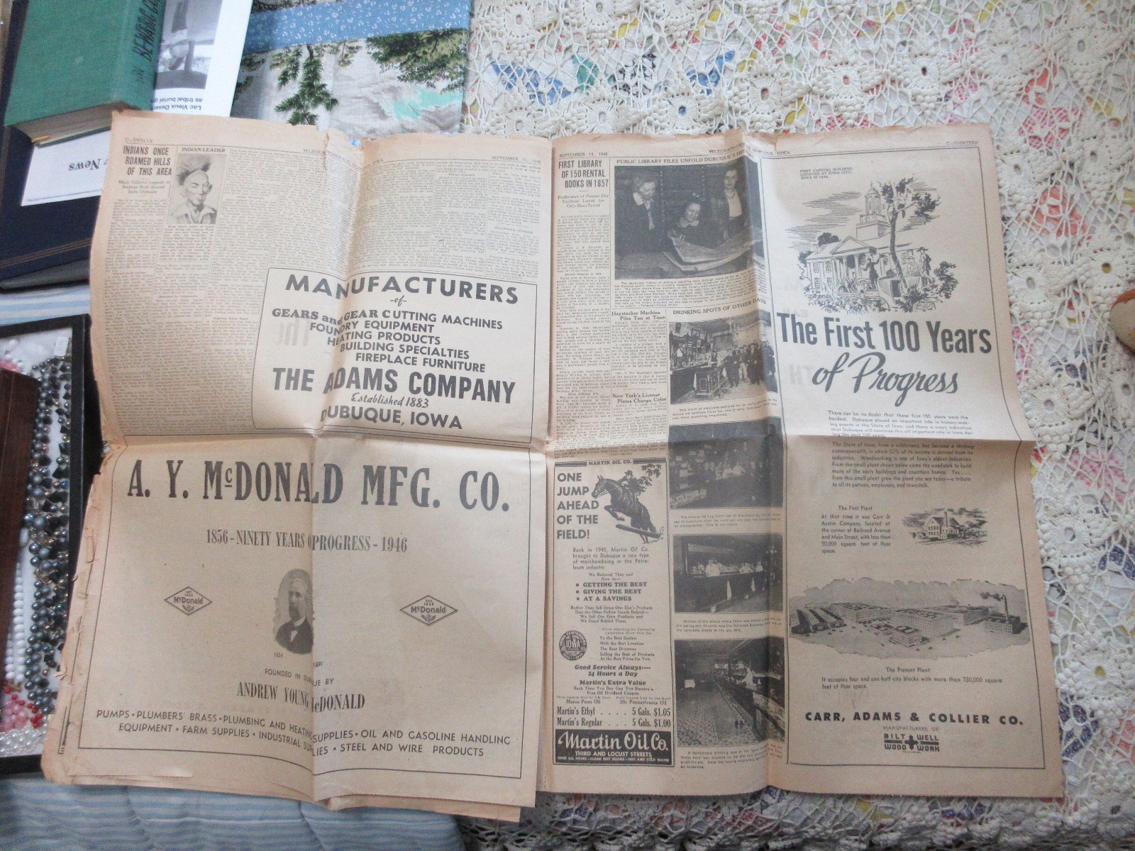 IOWA CENTENNIAL EDITION DUBUQUE TELEGRAPH HERALD 1946 COMPLETE SECTION PHOTO ADS
