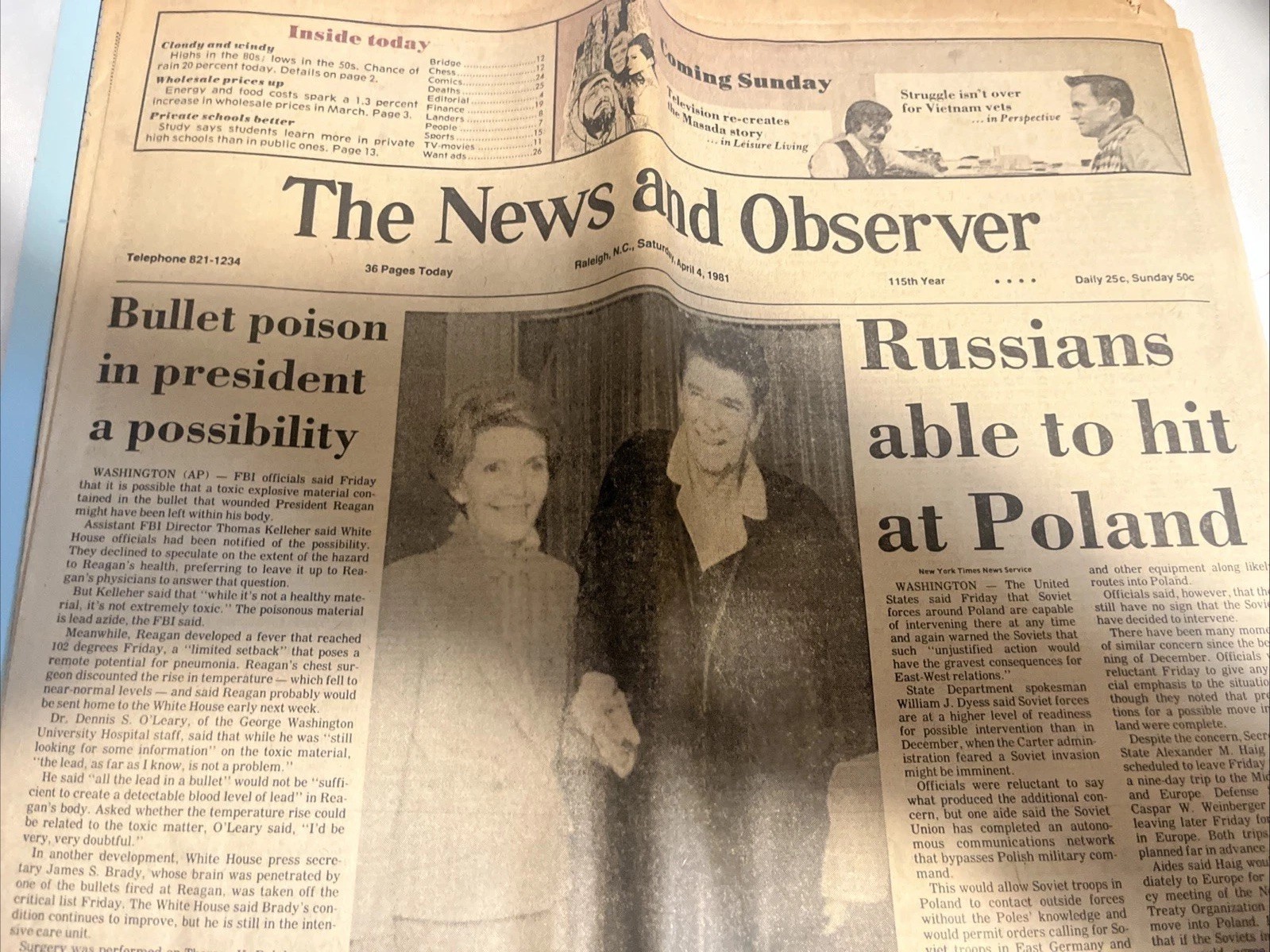 Newspaper April 4th, Ronald Reagan 1981 Poison Bullet