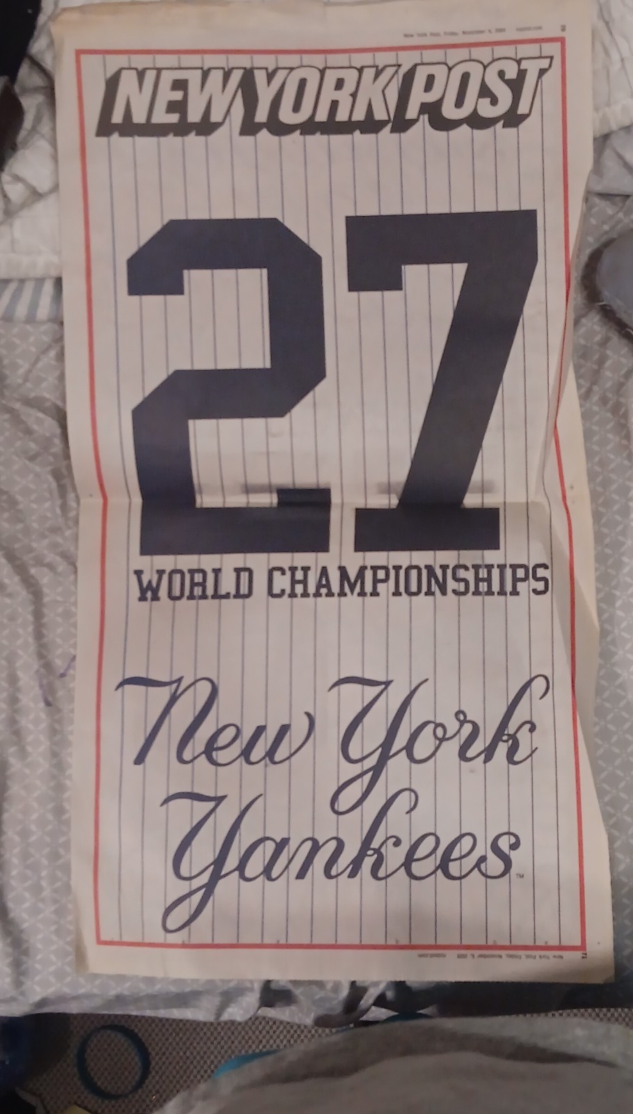 New York Post November 6, 2009 Yankees 2009 World Series Champions Newspaper