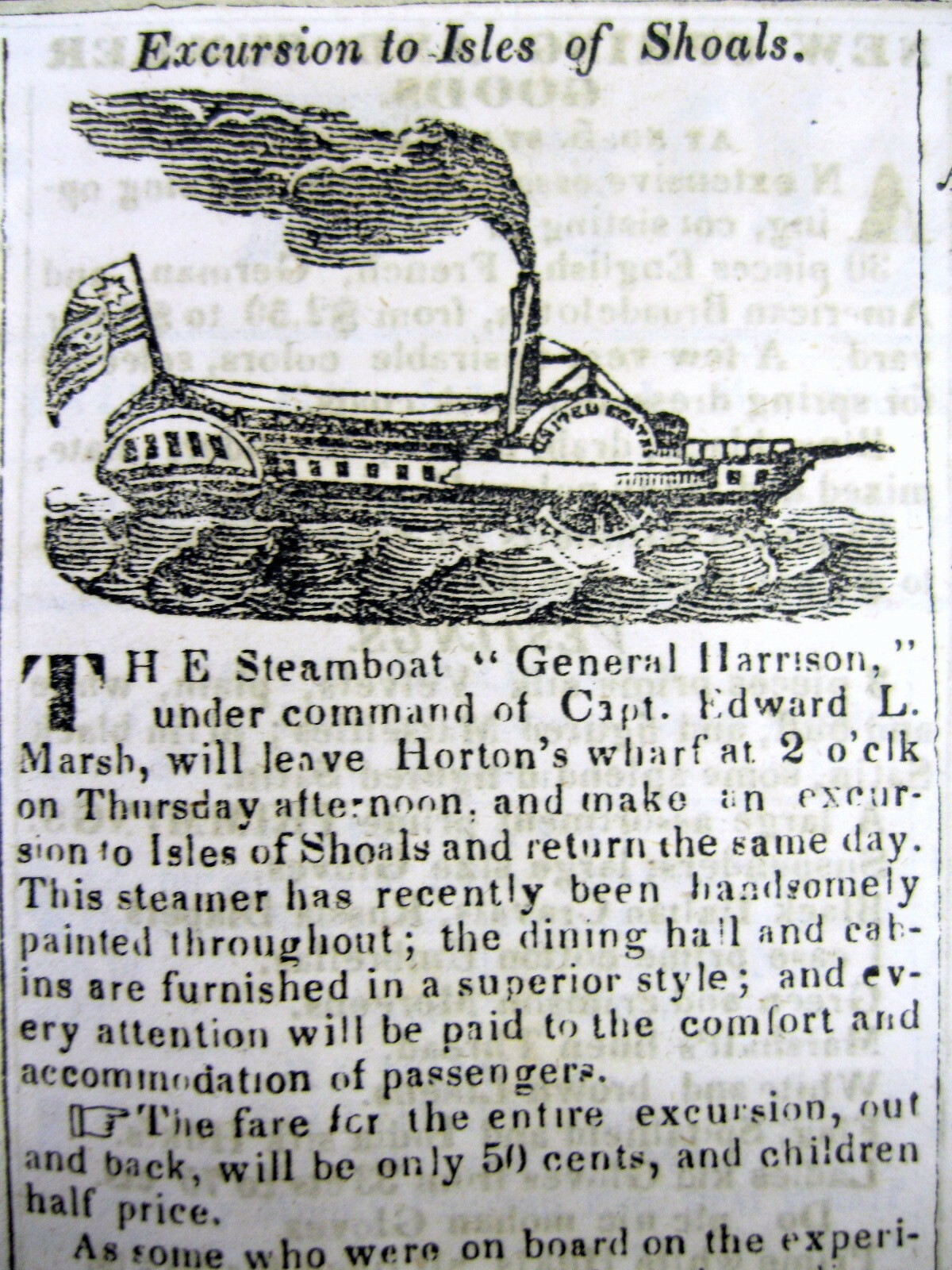1840 display newspaper w EARLY illustrat STEAMSHIP AD The William Henry Harrison
