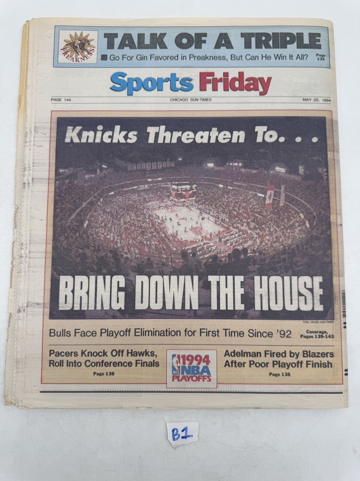 Chicago Sun-Times May 20 1994 Jackie Kennedy Death Newspaper NBA Playoffs