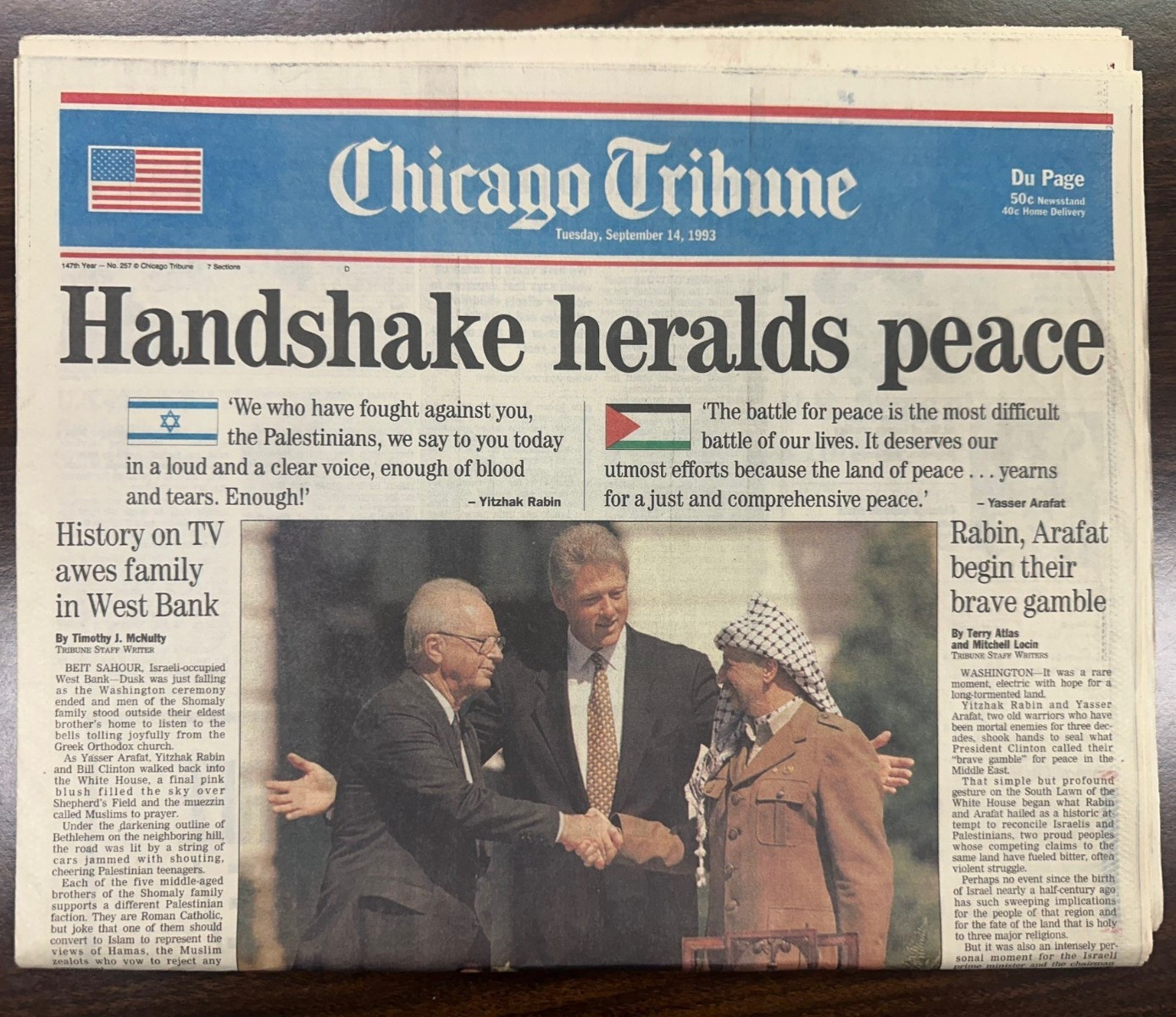 Chicago Tribune September 14 1993 Middle East Peace Accord Newspaper West Bank