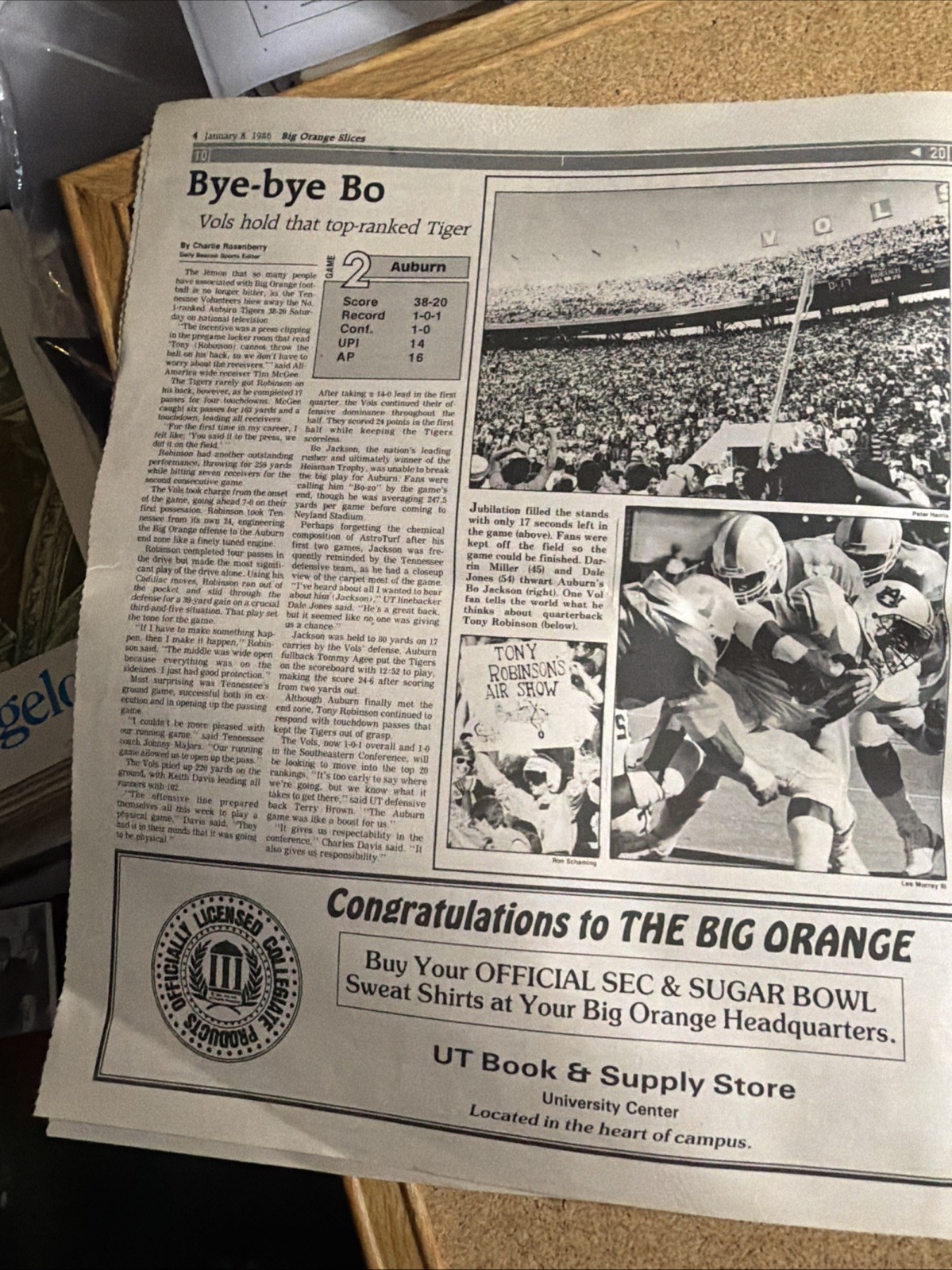 1985 Tennessee Vols Football Sugar Bowl Sugar Vols 2 Paper Special Inserts VG