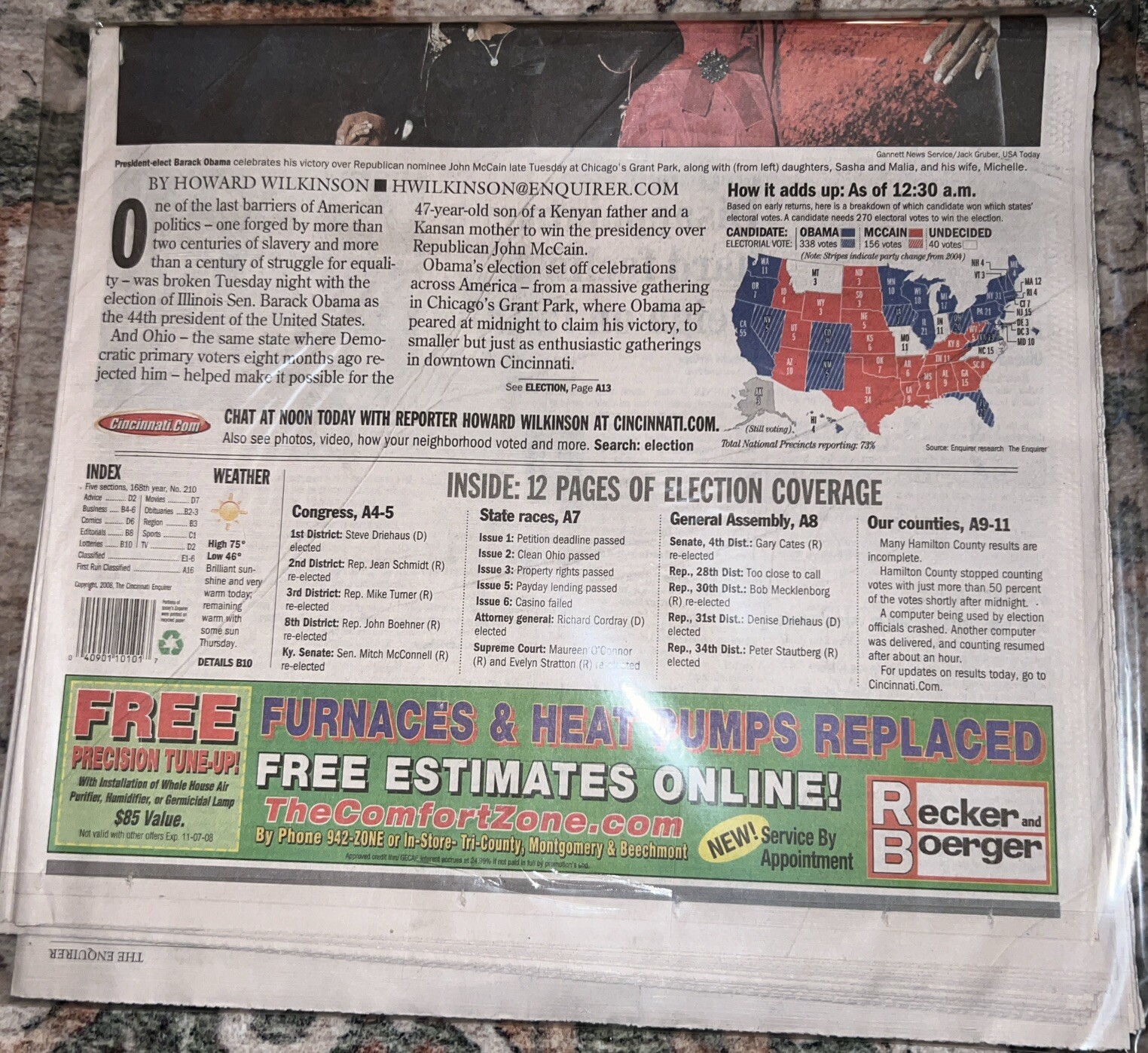 The Cincinnati Enquirer – November 5, 2008, Obama Triumphs
