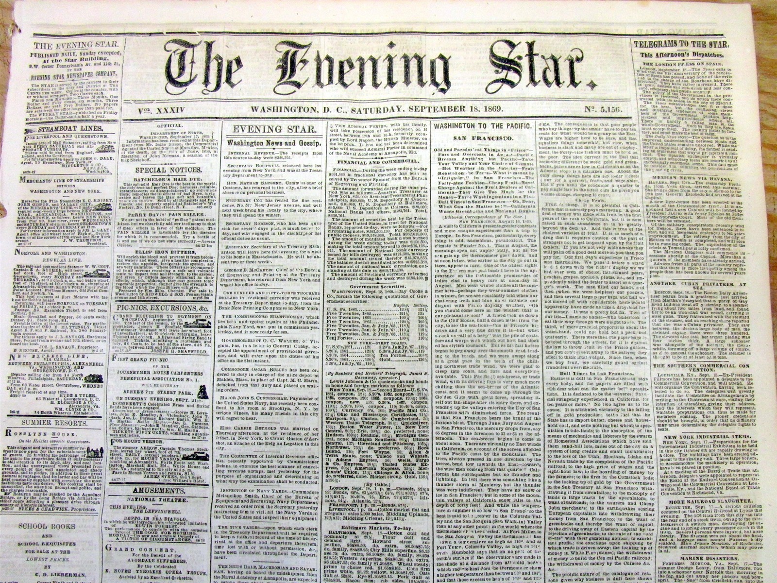 Lot of 10 1869 Washington DC post-Civil War newspapers fm THE RECONSTRUCTION ERA