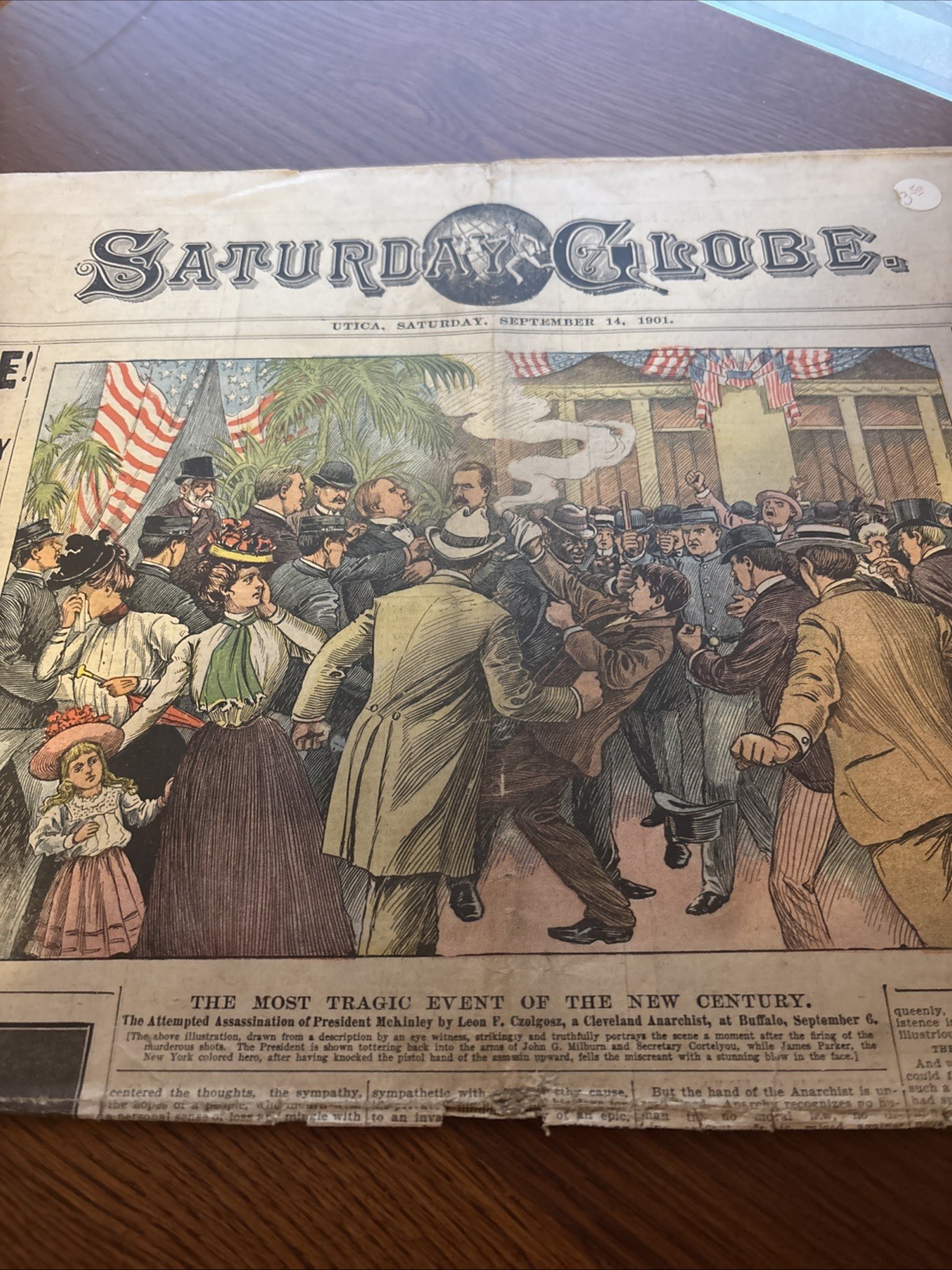 Newspaper President McKinley Shot, 9/7 1901 Utica Saturday Globe Auburn Edition