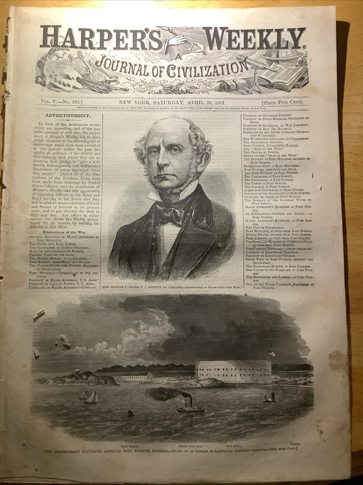 1861 HARPERS WEEKLY CIVIL WAR NEWSPAPER ~ GREAT CIVIL WAR PRINTS