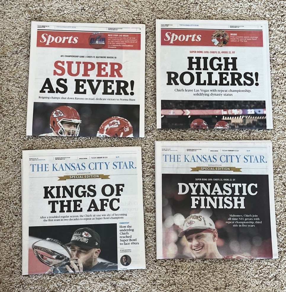 SUPER BOWL 2024 KANSAS CITY CHIEFS NEWSPAPER STAR KC 1/30/24 & 2/13/24 LVIII NEW