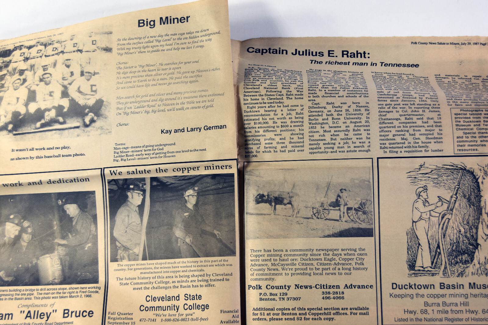 1987 Newspaper Tennessee Ducktown Copperhill Copper Basin Miners Ads RARE