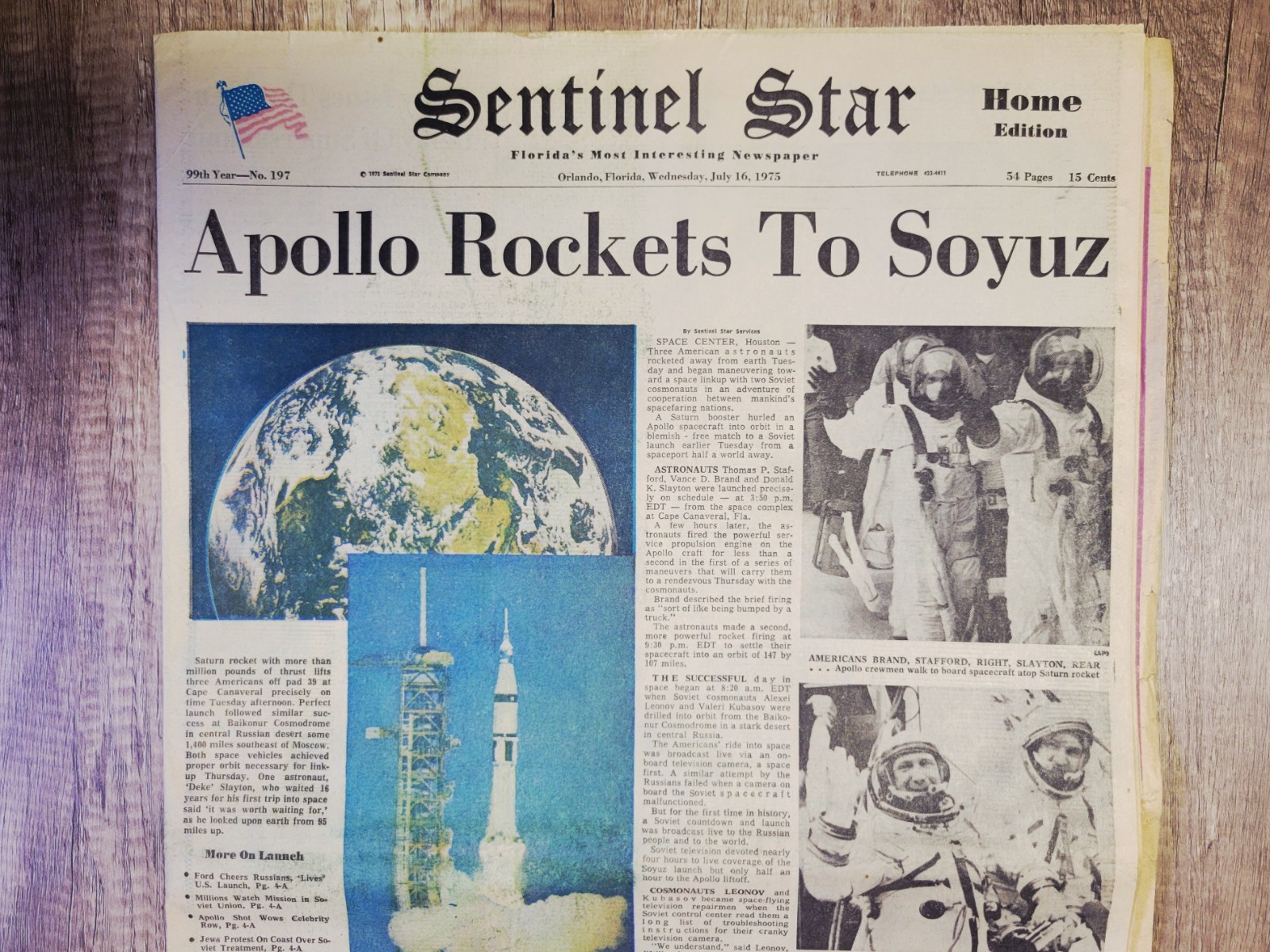 1975 Jul 16 – Orlando (FL) Sentinel Star – Apollo Space Mission! Saturn Rocket
