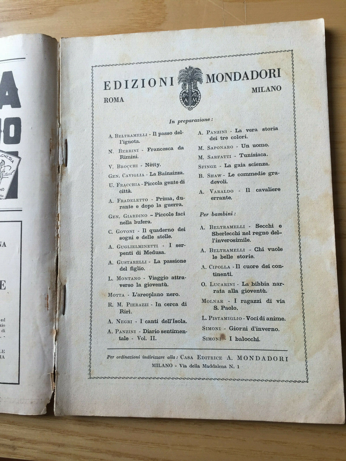 MONDADORI NOVELLA PERIODICAL ITALIAN WRITERS N° 12 1923 A. PANZINI ADA NEGRI