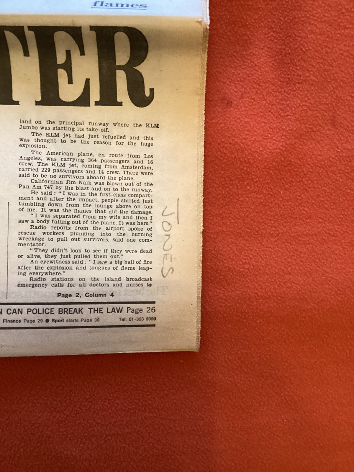 Plane Crash In Canaries 570 Killed Express March 28 1977 Original Newspaper