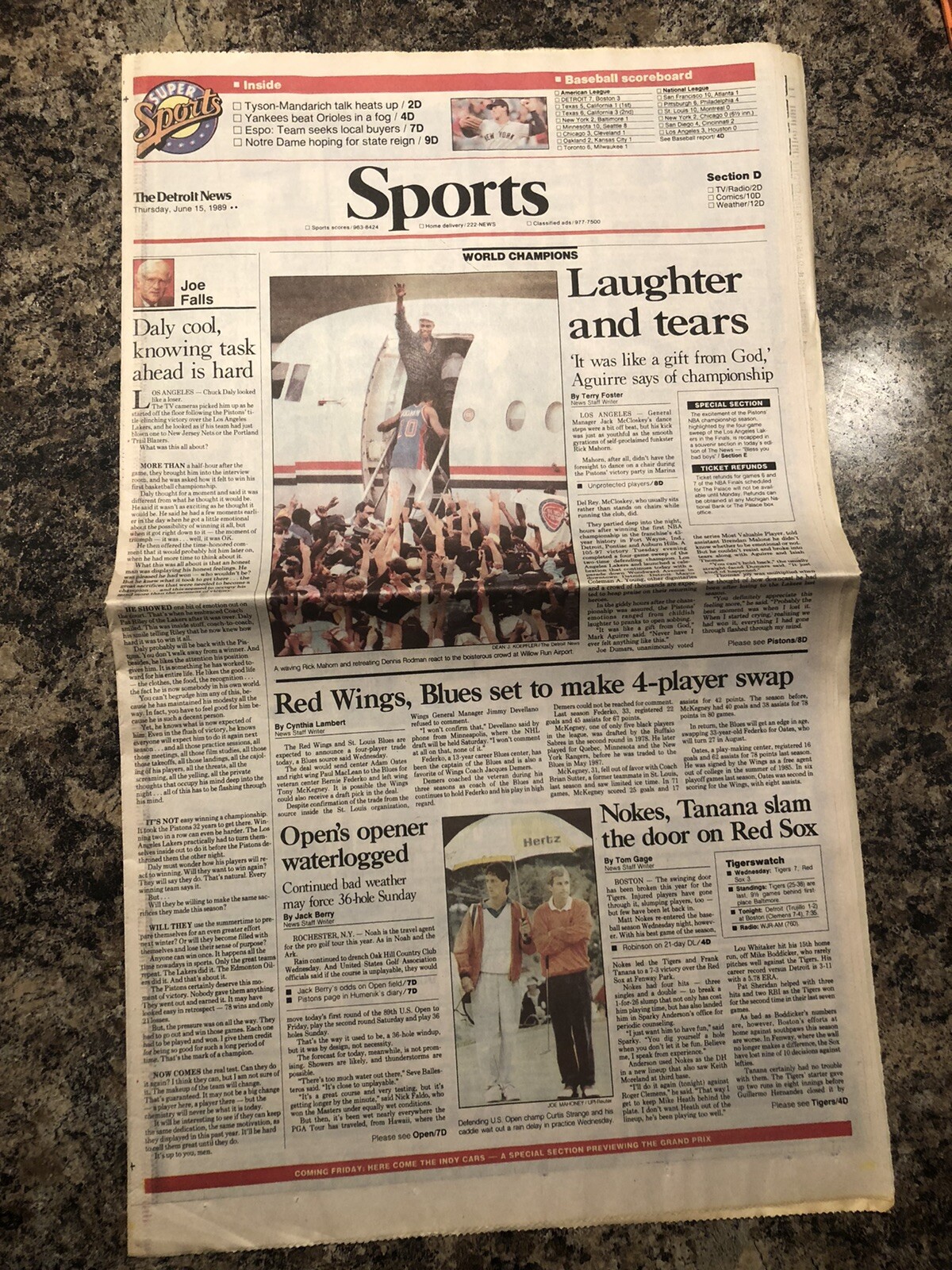 1989 Detroit Pistons NBA Champions Basketball Newspaper. Isiah Thomas