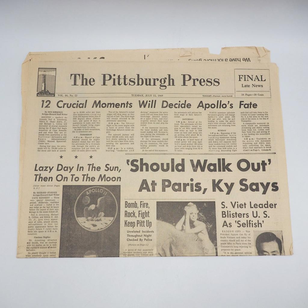 Newspaper Pittsburgh Press July 15 1969 Apollo Moon Landing
