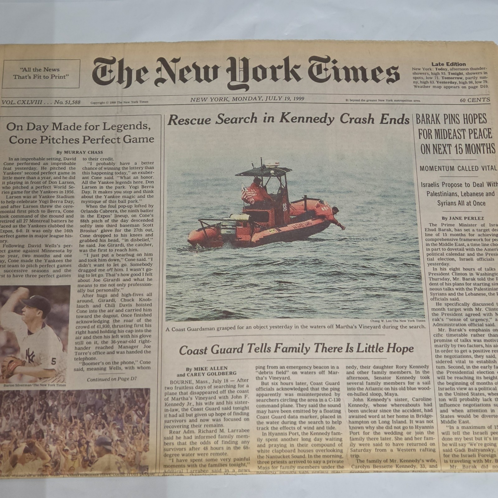 NY Times July 19 1999 JFK Jr Kennedy Plane Crash Search Ends Newspaper