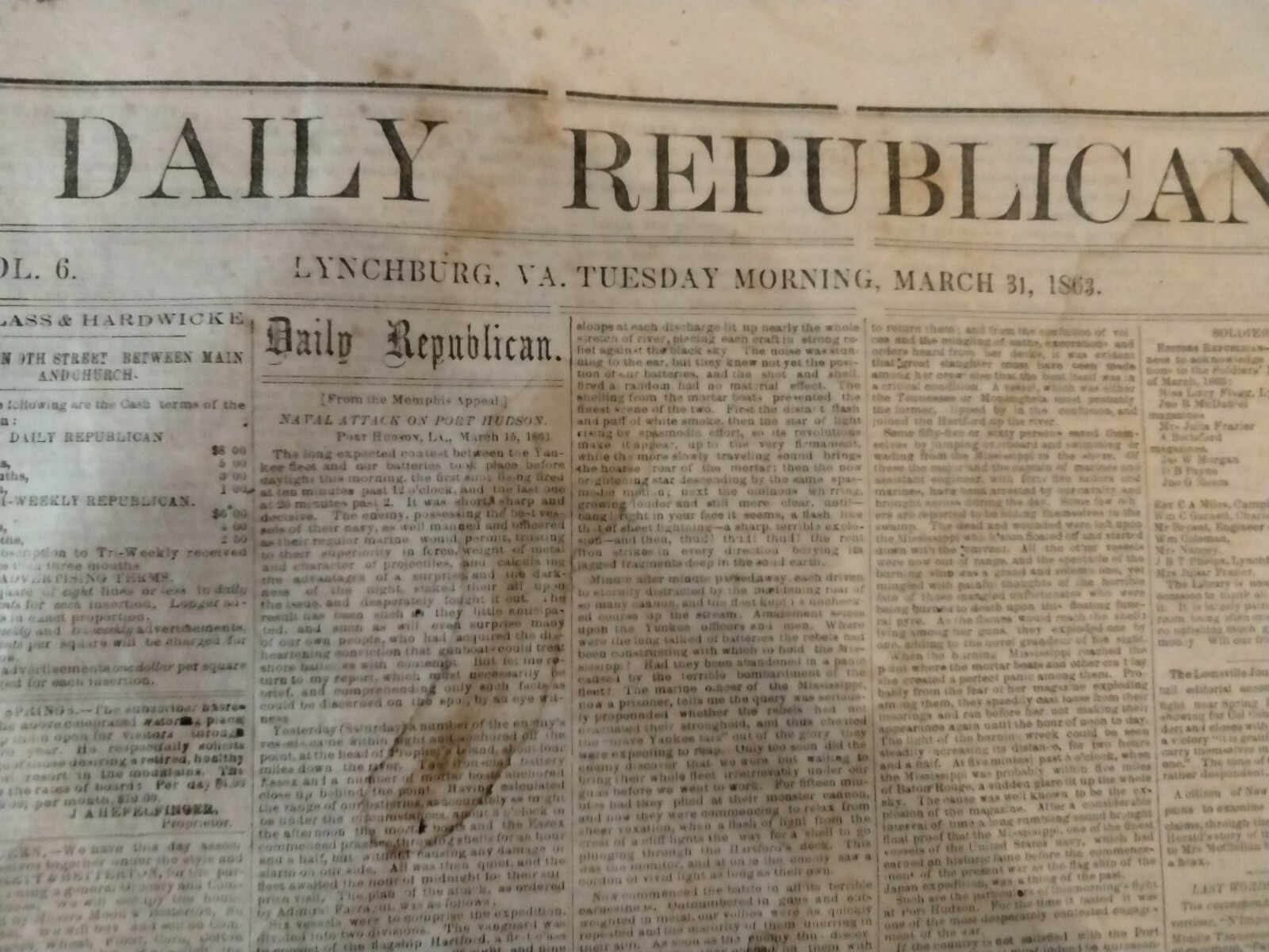 Civil War Newspapers- RARE CONFEDERATE- NAVAL ATTACK ON PORT HUDSON, FORREST