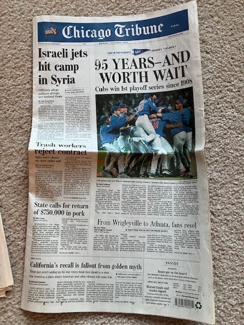 Chicago Tribune Cubs Playoffs October 2003 Newspapers – Steve Bartman – Win/Loss