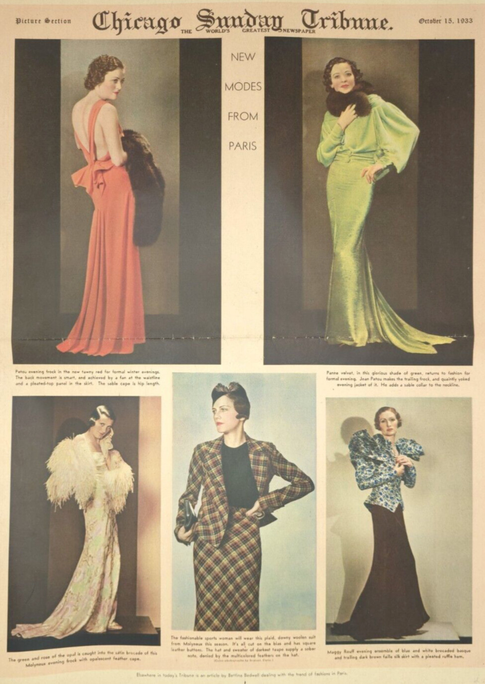 1933 Ladies Fashion Paris Chicago Sunday Tribune Joseph Goebbels Train Crash