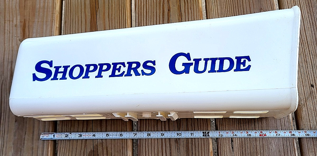 Vintage White Shoppers Guide newspaper plastic tube with bracket USA NOS