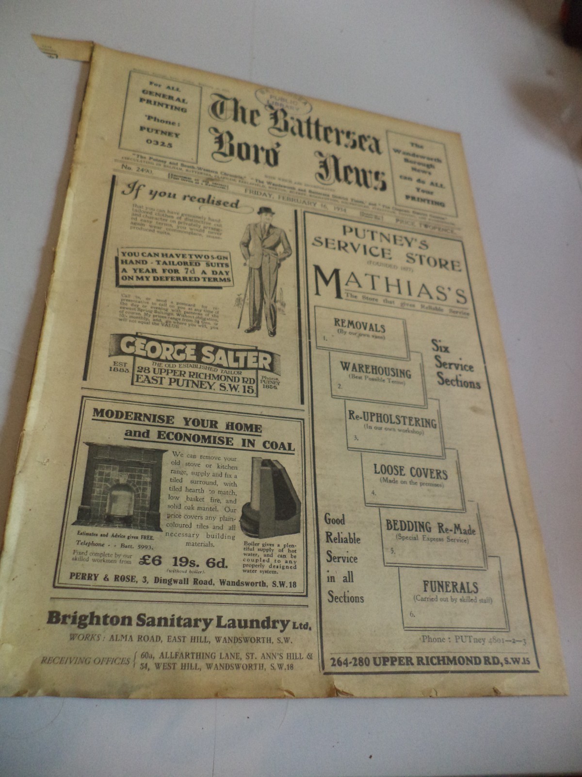 the battersea boro’ news old antique 1930s newspaper feb 1934 magazine london