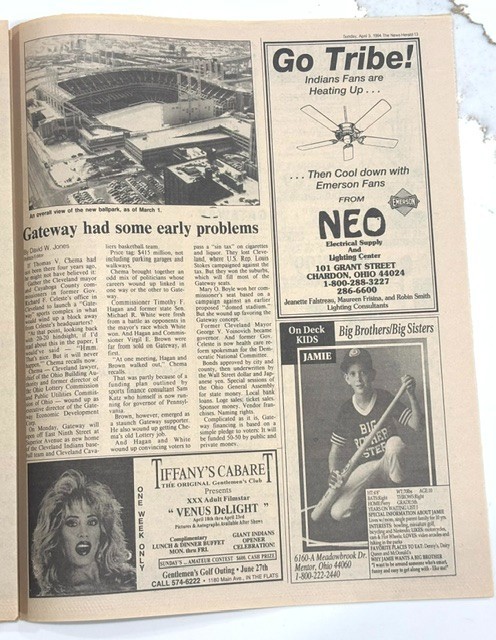 VTG 4/3/94 Cleveland Indians New Ballpark Jacobs Field Season Opener newspaper