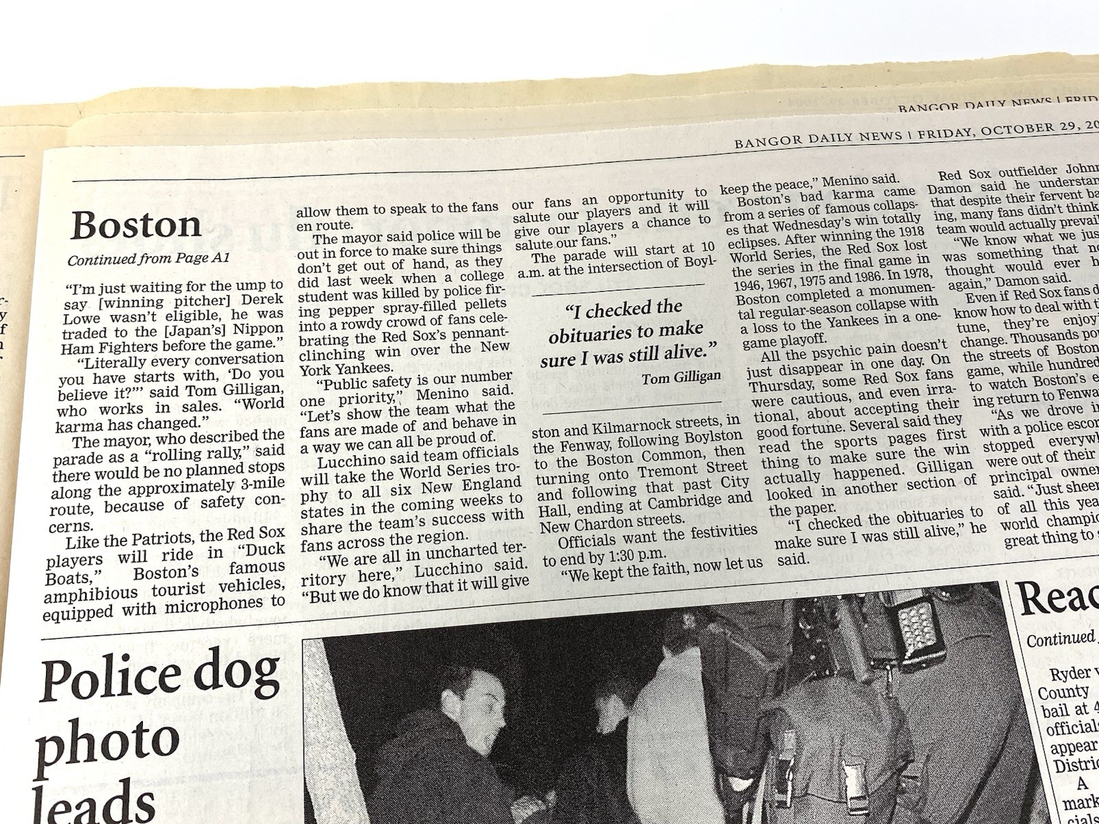 2004 Boston Red Sox World Series Champions newspaper Bangor Daily News (Maine)