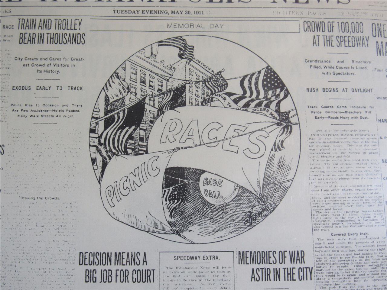 VINTAGE NEWSPAPER HEADLINE ~ HARROUN MARMON WINS 1st INDIANAPOLIS 500 RACE 1911