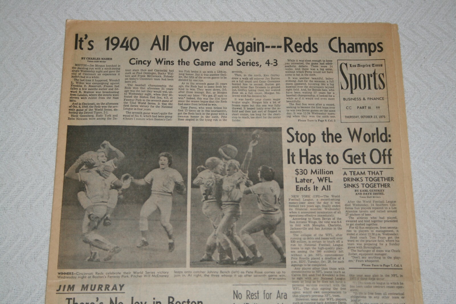 1975 Los Angeles Times * World Series Game 7 * Cincinnati Reds vs Boston Red Sox