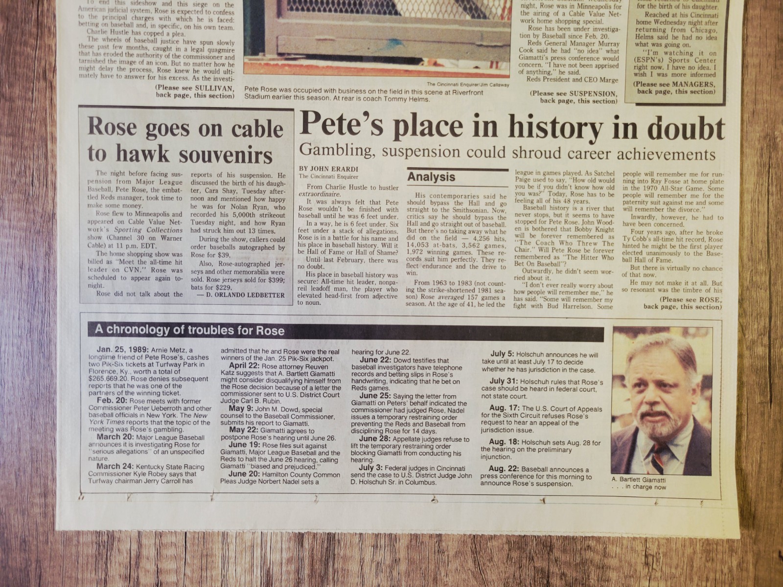 1989 Aug: Cincinnati Enquirer MLB Baseball – Reds Pete Rose Suspended/Banished!