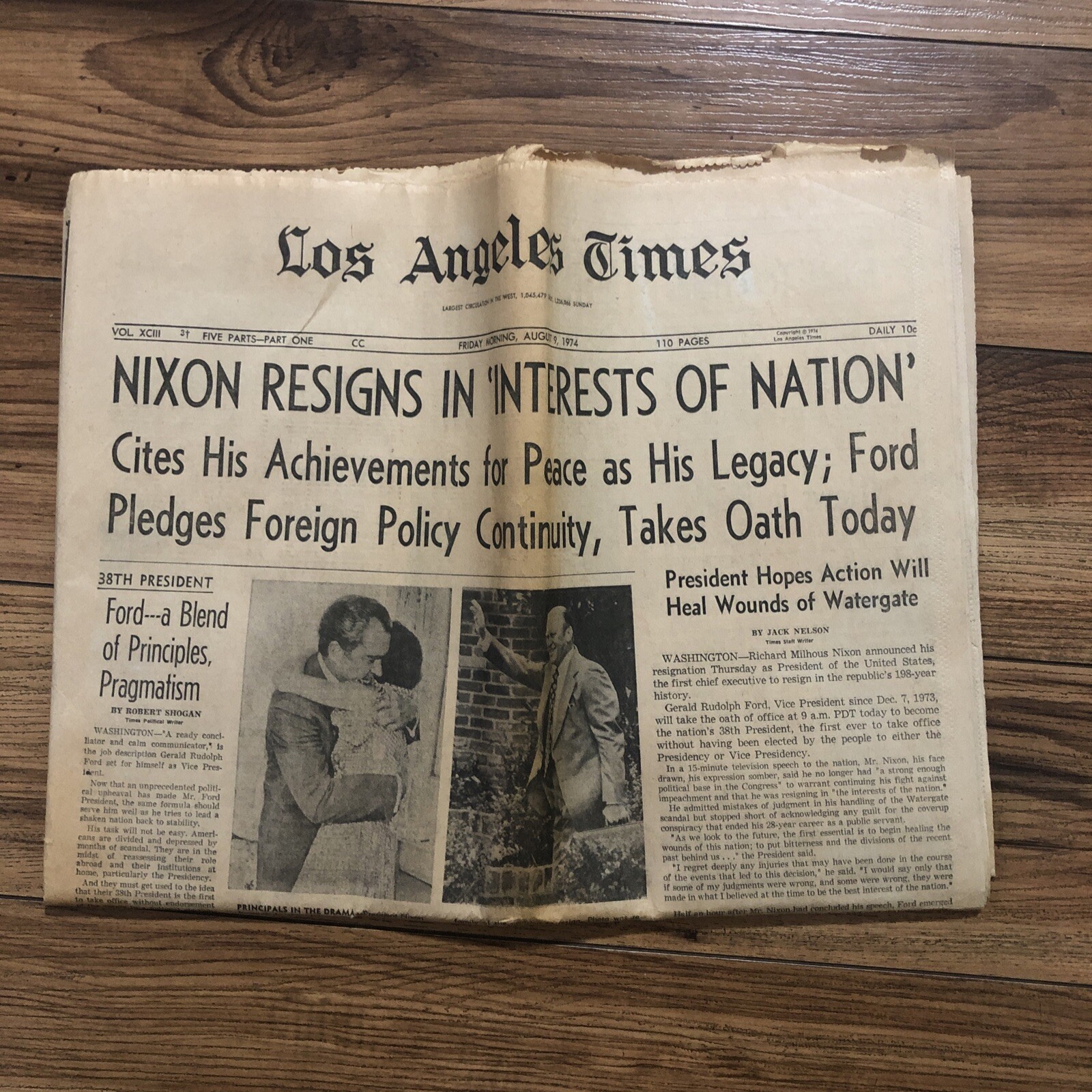 Vintage Newspaper – Los Angeles Times Friday August 9, 1974 Nixon Resign