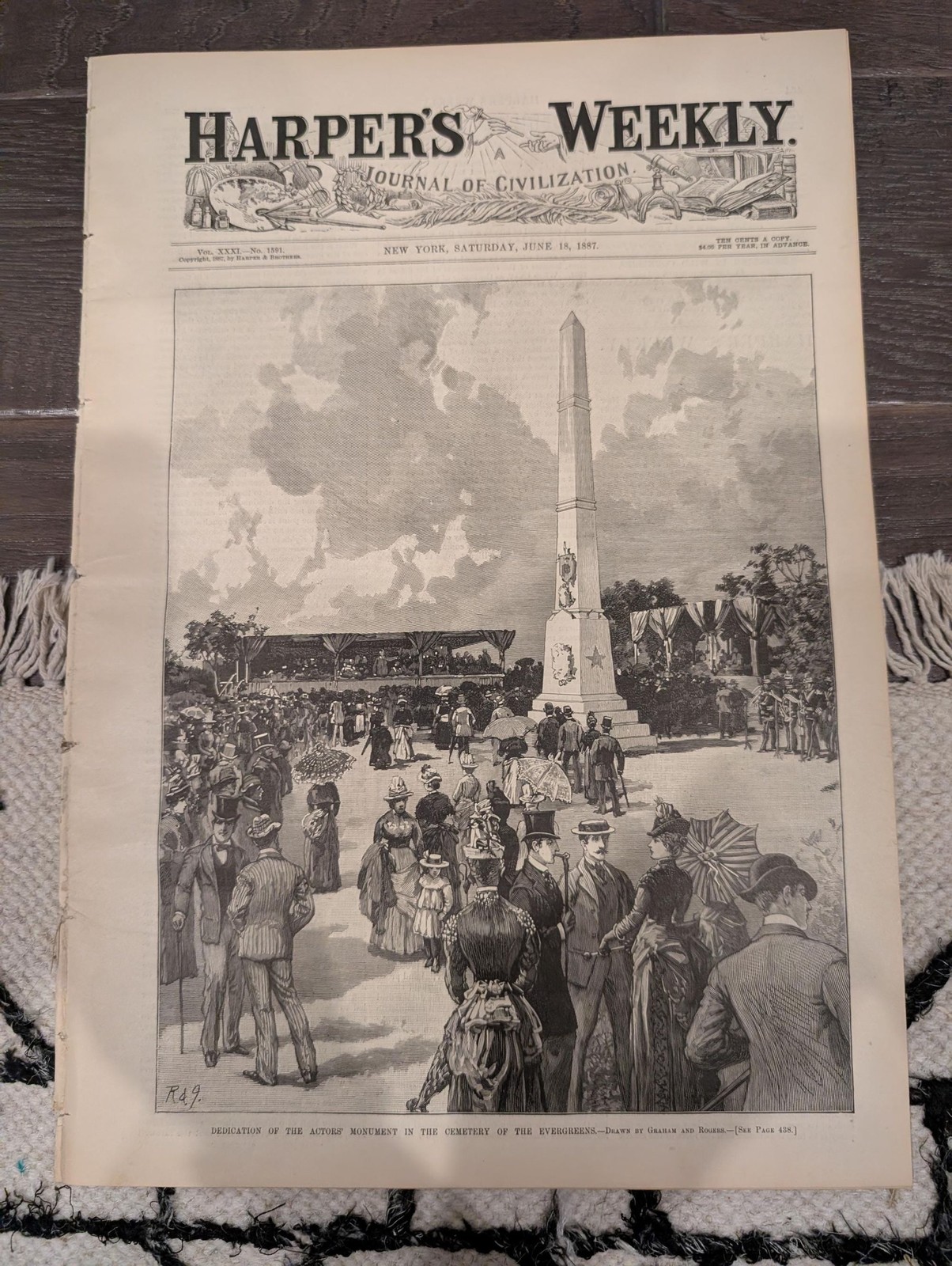 Harper’s Weekly — June 18, 1887 — ACTORS’ MONUMENT, Remington Horse Racing