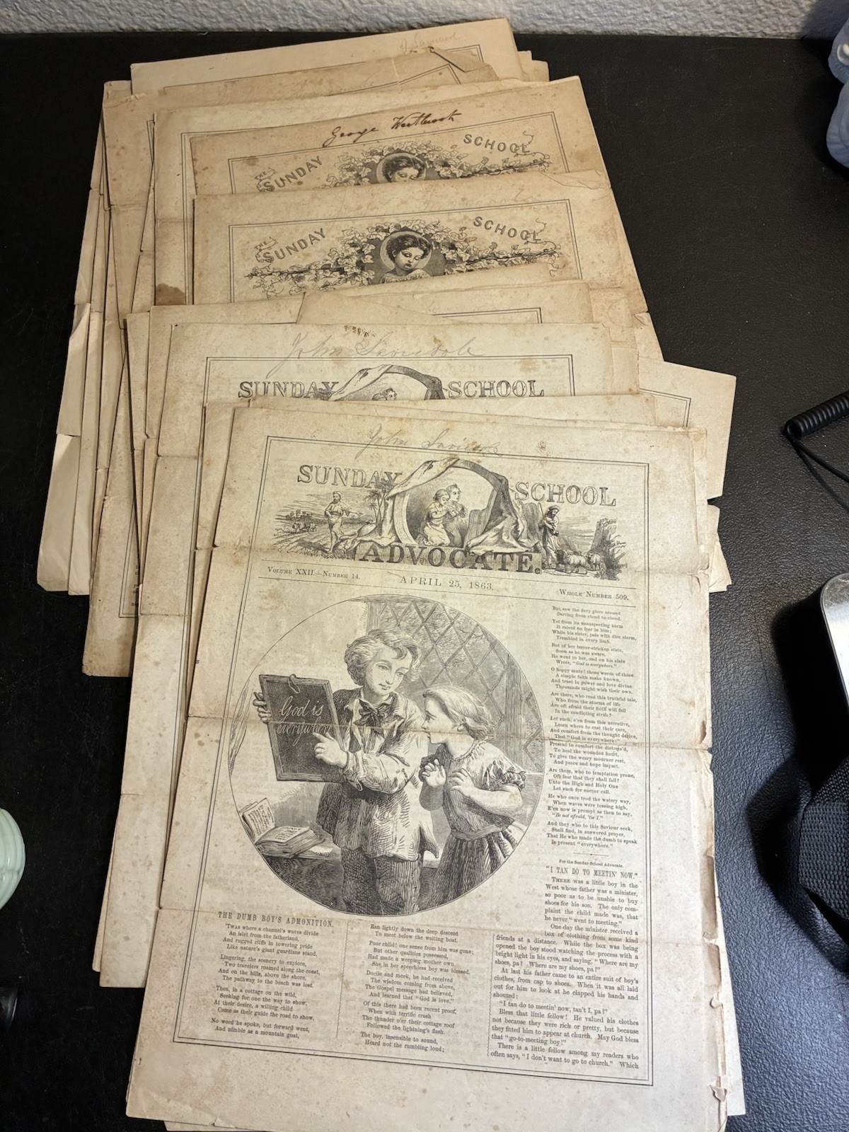Antique 1860s Newspapers Sunday School Advocate Lot Of 21 Ephemera Civil War Era