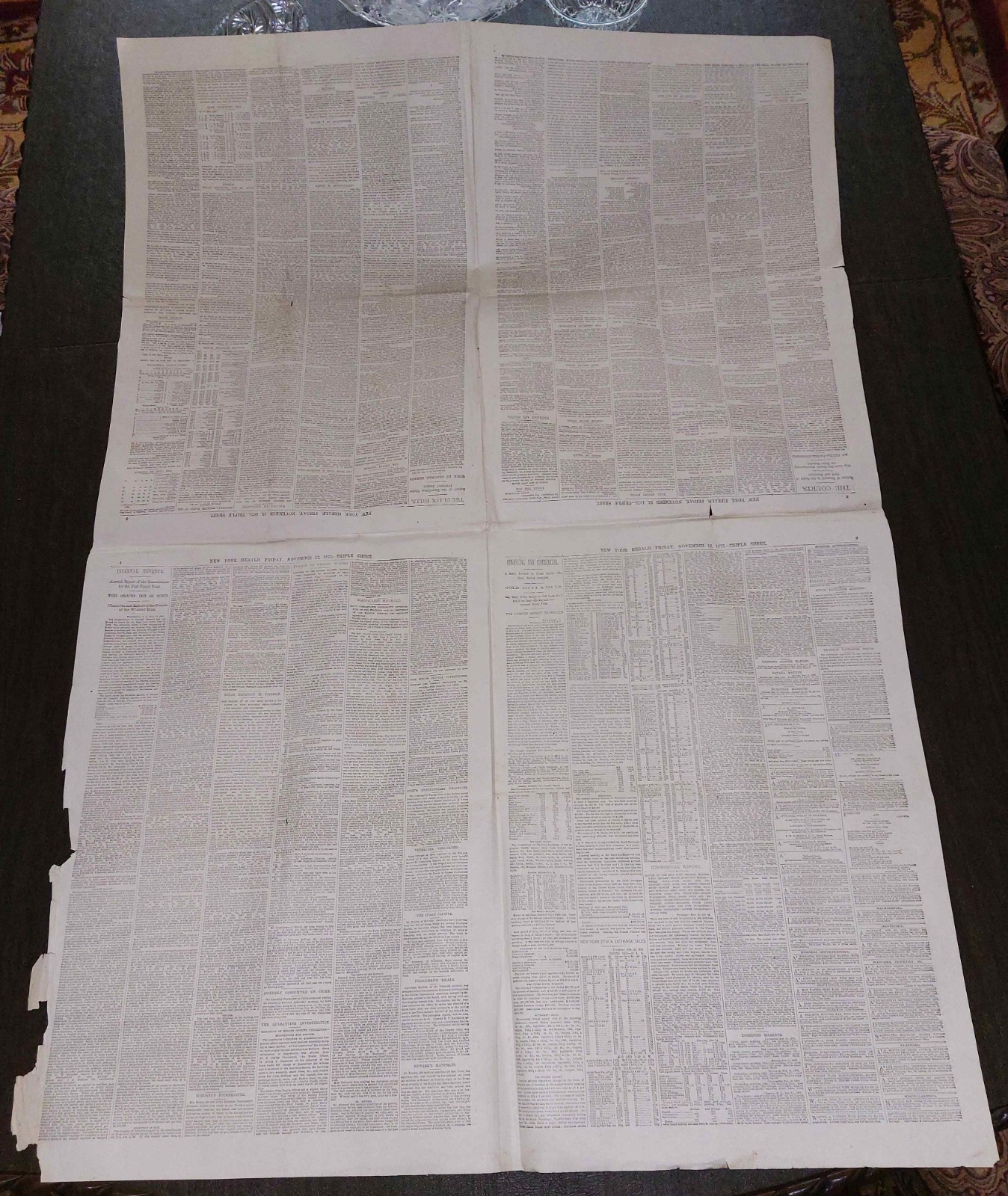 NY HERALD NEWSPAPER NOV 12 1875 UNCUT SHEETS PAGES 3 – 10
