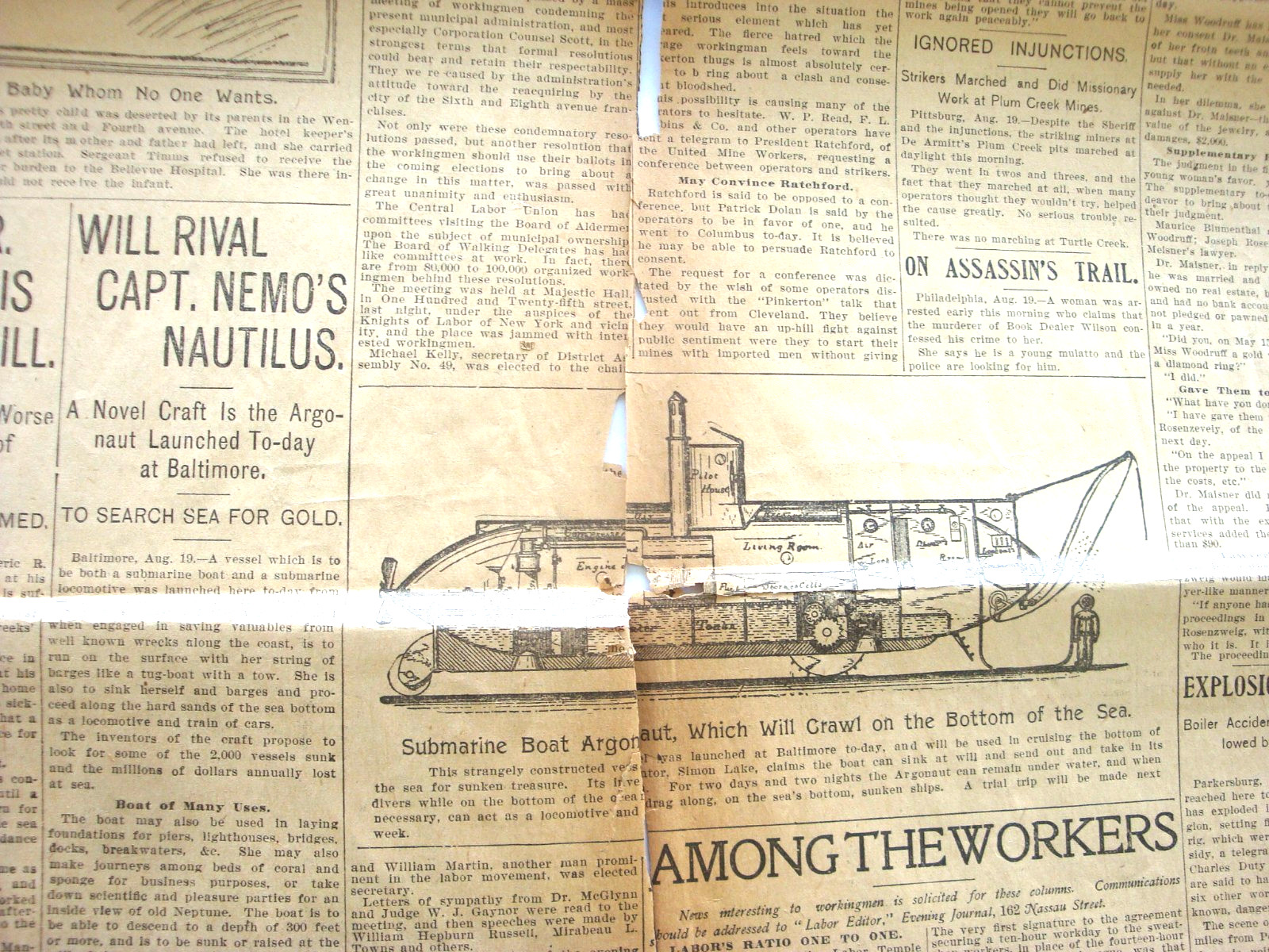 1897 Launch Of Simon Lake Sub Argonaut #1 Submarine Baltimore & Sports Newspaper