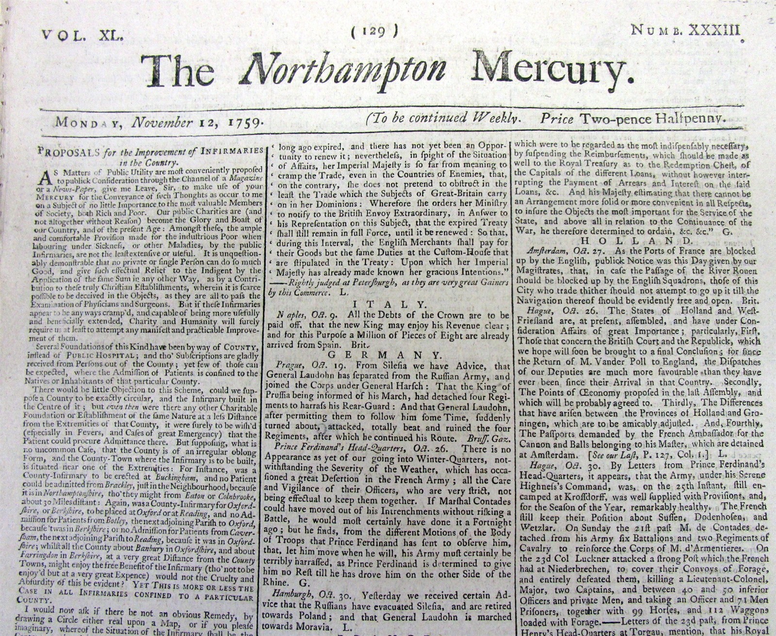 1759 newspaper CAPTURE of QUEBEC Canada by BRITISH duringThe French & Indian War