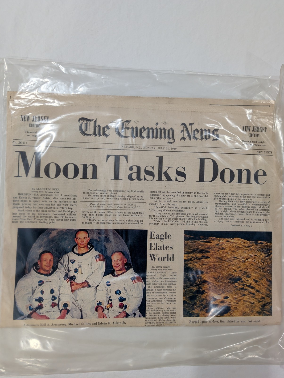 The Evening News New Jersey Edition July 21 1969 Apollo 11 Moon Landing