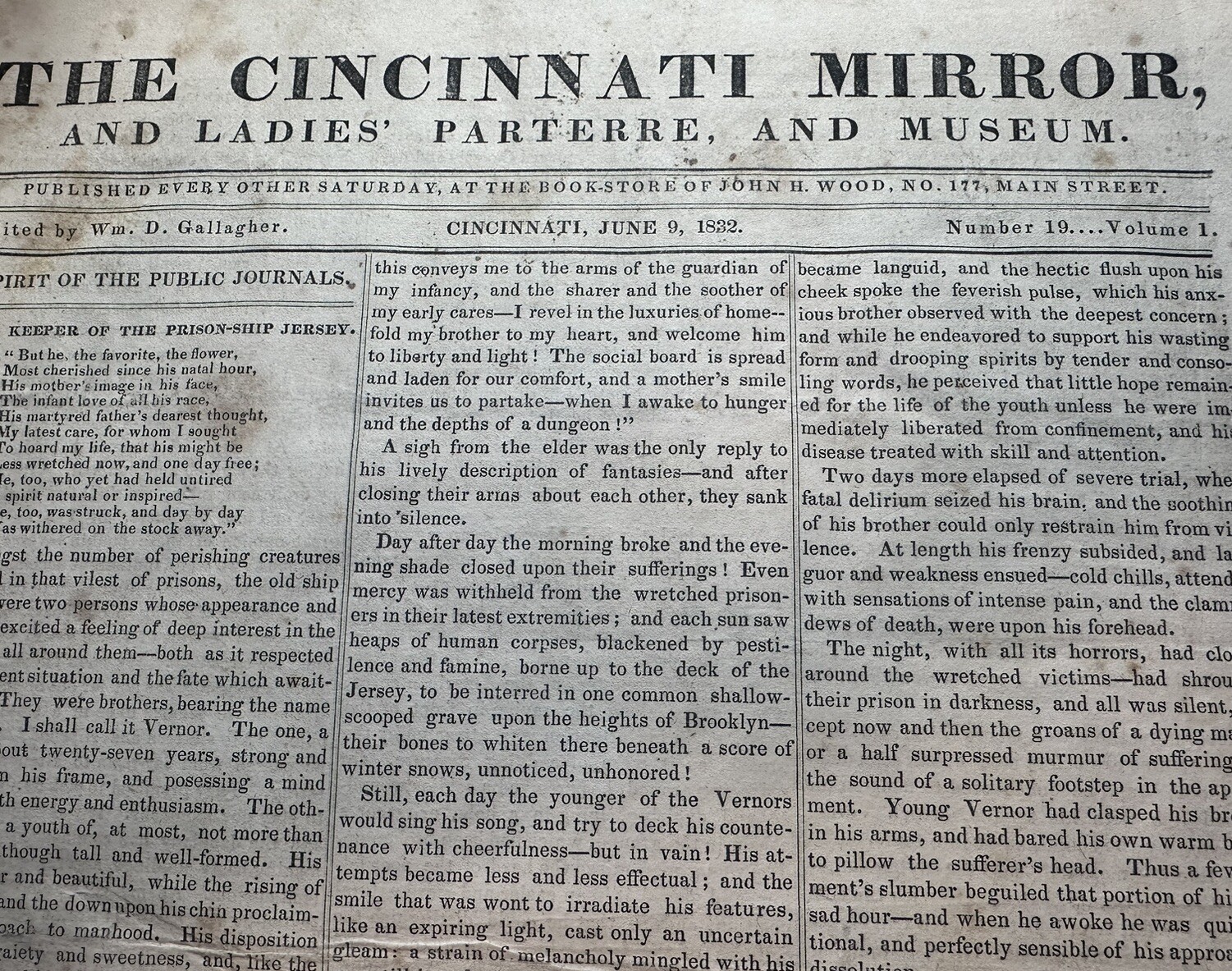 1832 Cincinnati Mirror Antique Ohio Newspaper Congress Apportionment Bill War