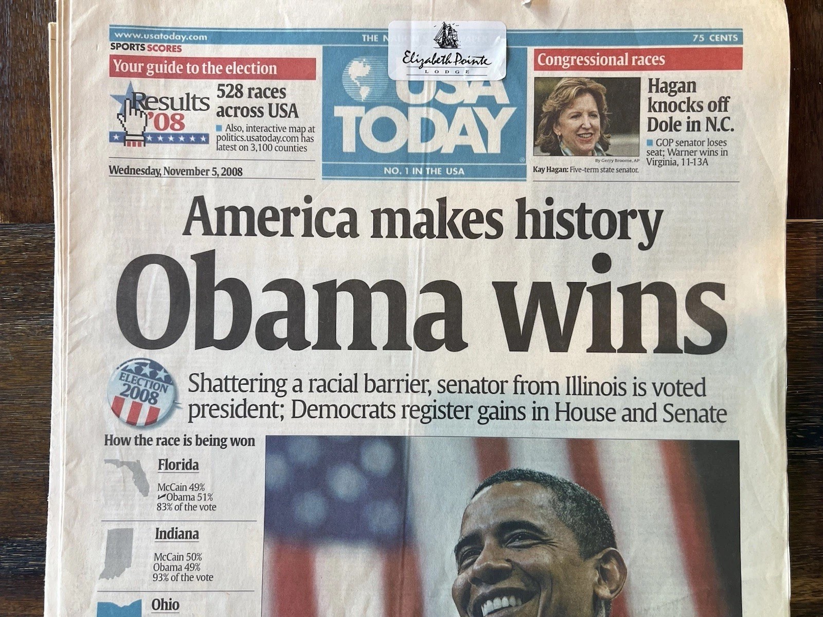 USA Today Newspaper Obama Wins Presidential Election, Nov 5, 2008