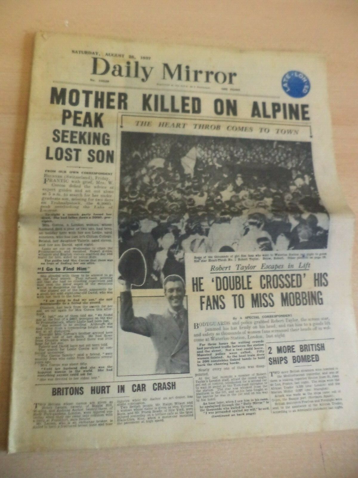 OLD ANTIQUE ORIG 1930s NEWSPAPER AUG 1937 PICTORIAL battle of med ROBERT TAYLOR