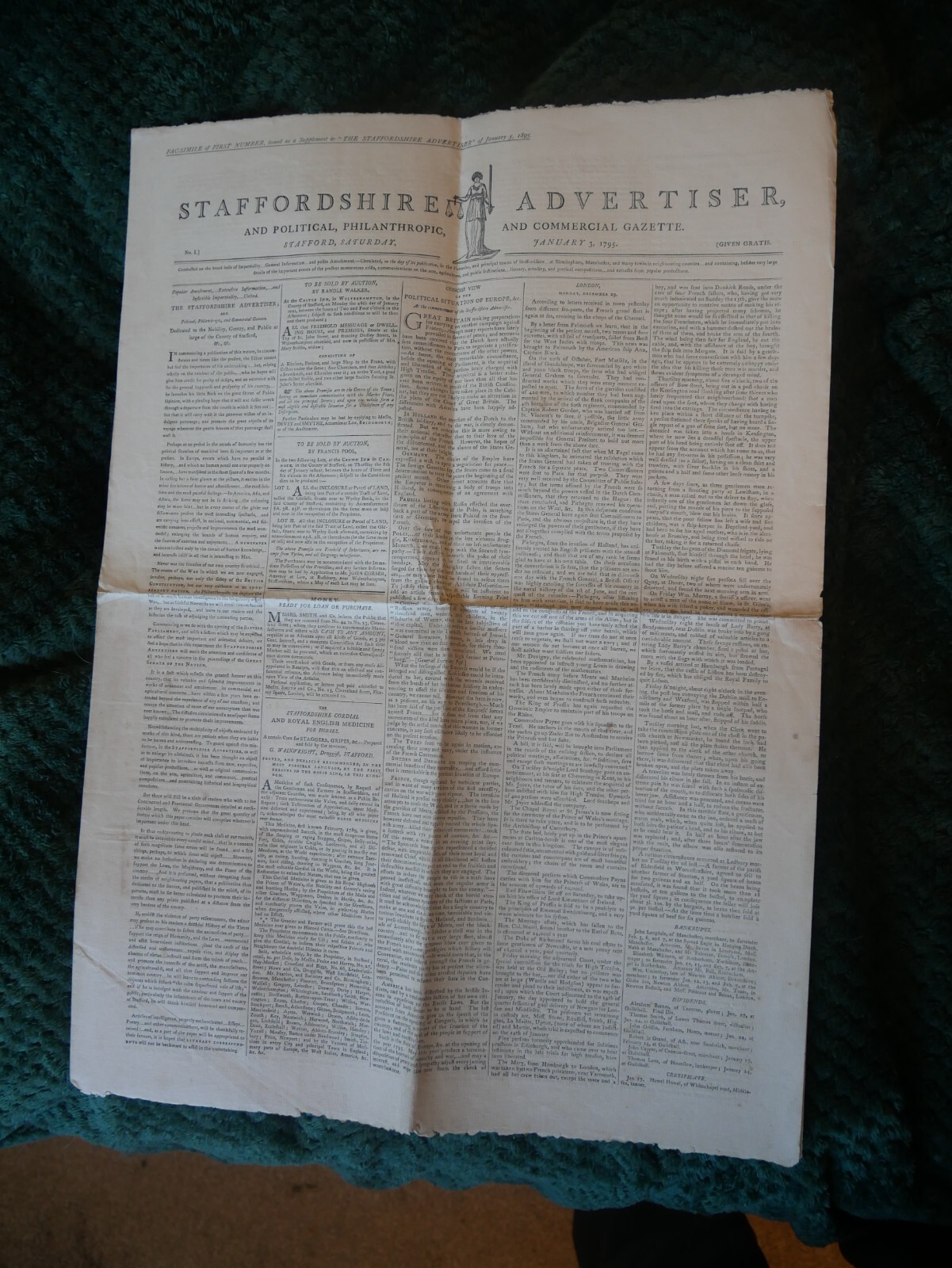 Staffordshire Advertiser, Issue 1, January 3rd 1795 (facsimile copy from 1895)
