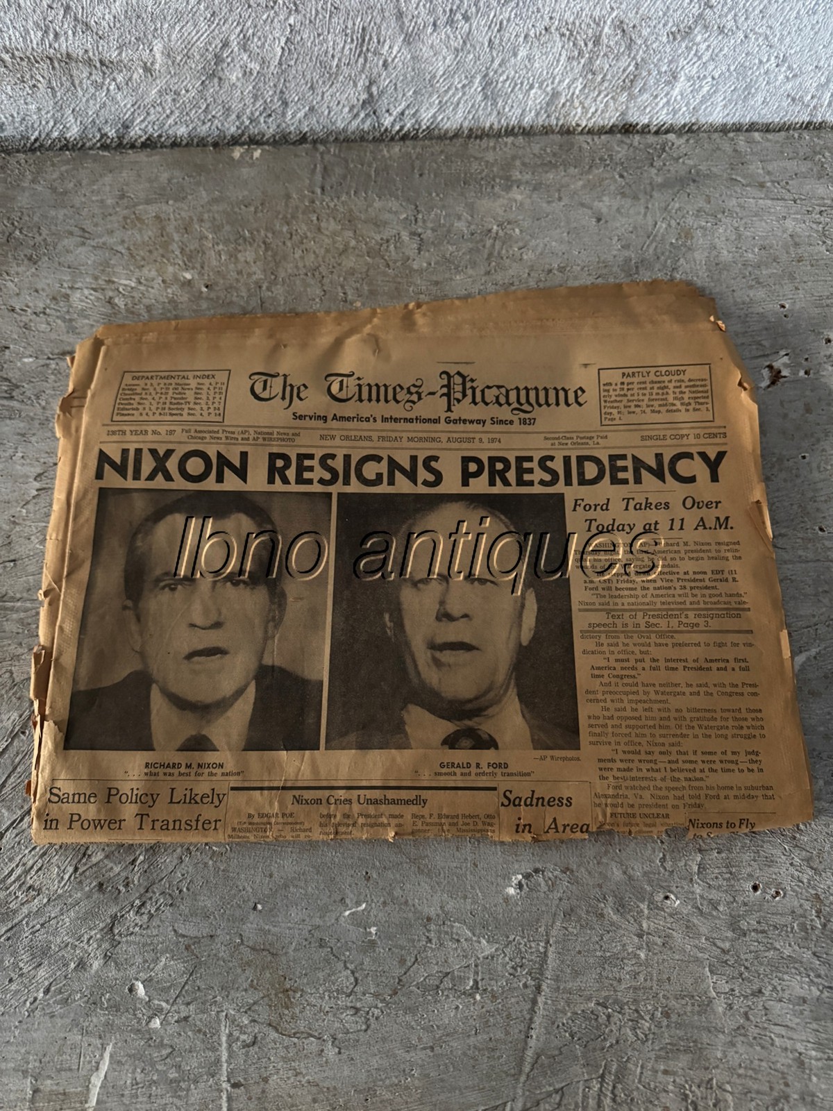 AUGUST 9th 1974. NIXON RESIGNS PRESIDENCY – THE TIMES PICAYUNE, NEW ORLEANS